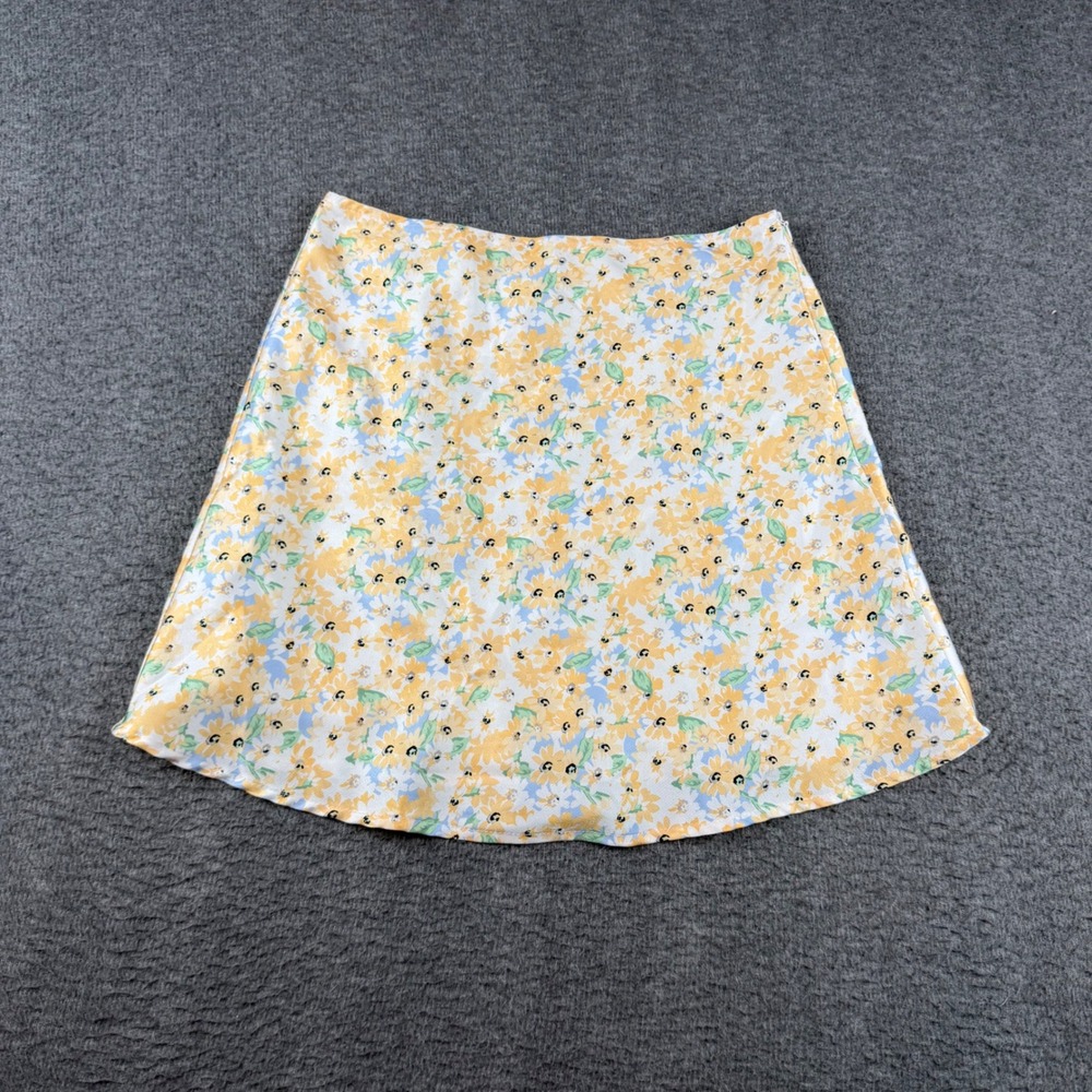 Princess Polly Mini Skirt Women's 4 Yellow Floral A-Line Lined Side Zip